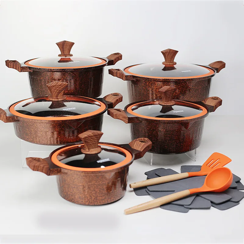 American Standard 15-Piece Cooking Set 20-32CM Casserole 28CM Shallow Stockpot Family Size Meal Kitchenware Wholesale