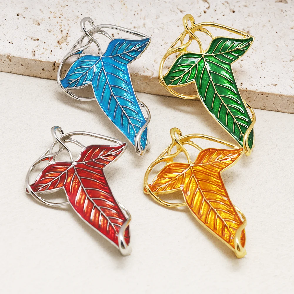 Elf Green Leaves of Lorien Brooch Lapel Pin Tolkien Galadriel Legolas Frodo Baggins Aragorn Tree Enamel Badge Movie Jewelry