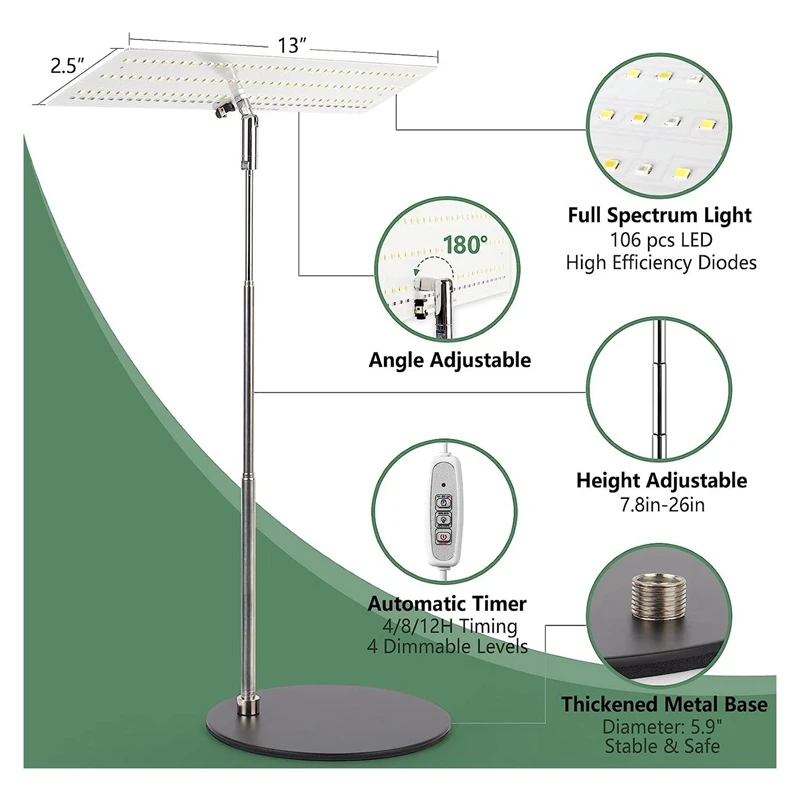 Luz LED de espectro completo para plantas, con temporizador de encendido/apagado automático, 4H/8H/12H