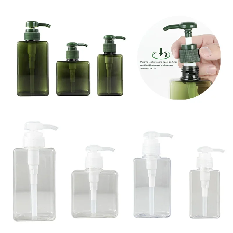 

5pcs 100ml-450ml Plastic Clear Square Pump Bottles Empty Refillable Container Liquid Soap Dispenser for Shampoo Lotion Bathroom