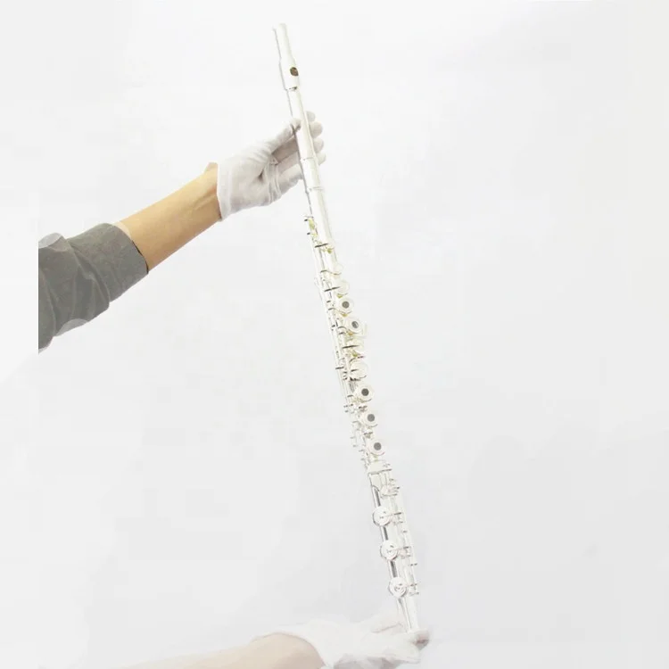 Wholesale Musical Instrument 17 open Holes b foot Solid Sliver Body Sliver Plate Sliver Head Joint Flute