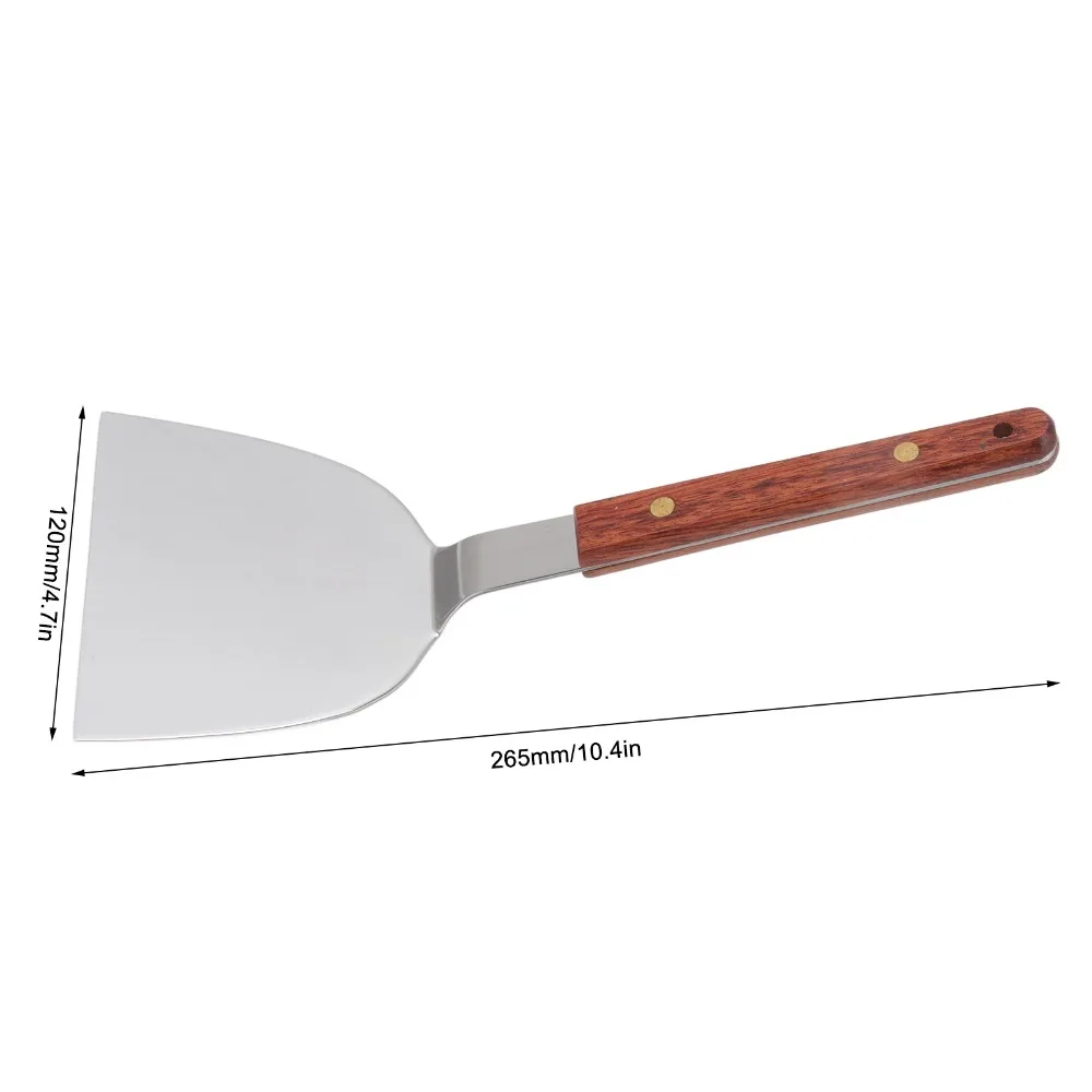 Stainless Steel Barbecue Spatula Wooden Handle Multifunction Burger Turner Heavy Duty 120mm Grill Scraper Kitchen