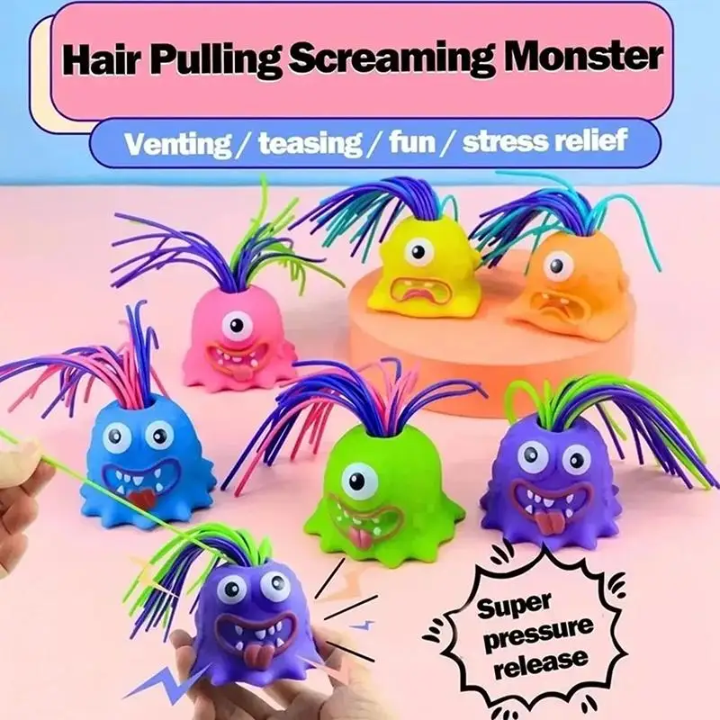 Novelty Funny Hair Pulling Screaming Monster Toy Safe Non-toxic Stress Relief Fidget Toy for Kids Birthday Gift Party Favor