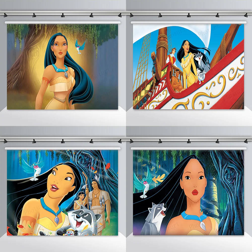 Disney Pocahontas fondo de vinilo para niños, Decoración de cumpleaños, velero, poliéster, accesorios de fotografía