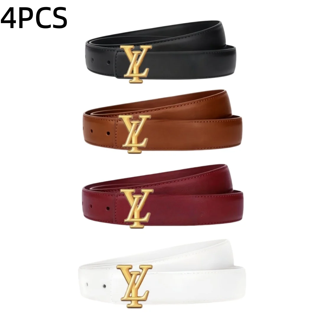 4Pcs Women PU Waist Belt Vintage Metal Letter Buckle Waistband Multicolor For Daily Jeans Dresses Outfit Decor Fashion Clothing