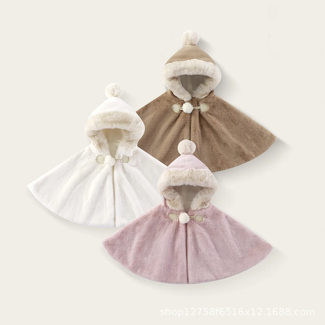 Girl's Shawl Cloak Baby's Plush Cloak Jacket Thickened Children's Cloak Warm Top Plush Jacket 2026 Autumn Winter New