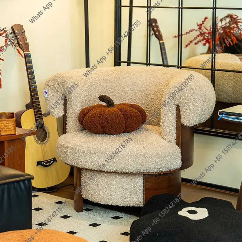 Medieval Style Living Room Rotating Single Sofa Chair French Lamb Wool Lazy Leisure Chair Balcony Small Apartment Sheep Chair X