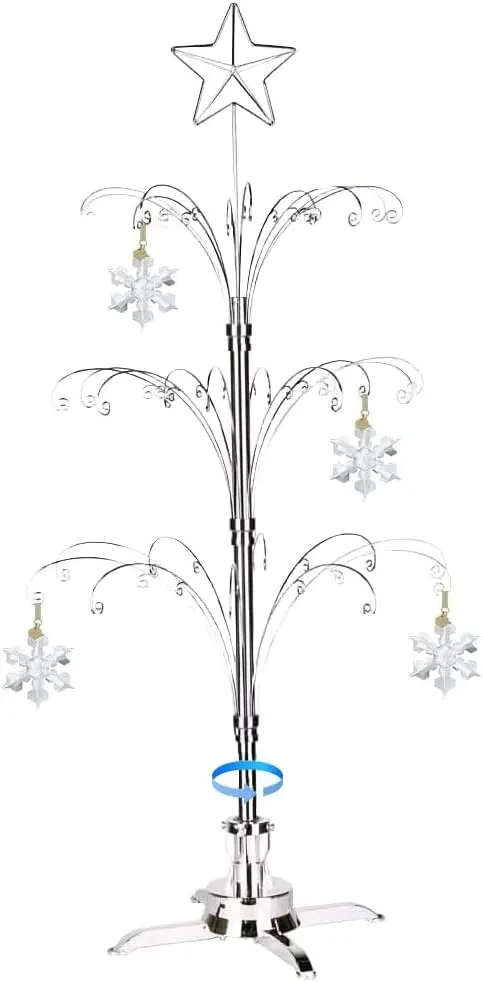 47 Inch Ornament Display Tree Metal Christmas Stand Rotating Chrome Silver 60 Hooks Hanger Wire Hanging for Swarovski 2024 Cryst