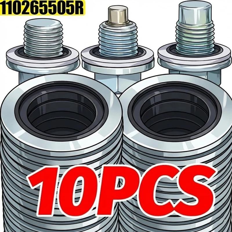 10 Piezas de Arandelas de Goma Viton para Tapón de Drenaje de Aceite para Renault Clio Megane Duster Logan Fluence 110265505R, Sello de Cárter del Motor