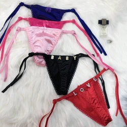 Custom Thong Name Women Sexy Side Tie Panties Customized Personalized G-string tanga Name Crystal Letters Girlfriend Gift