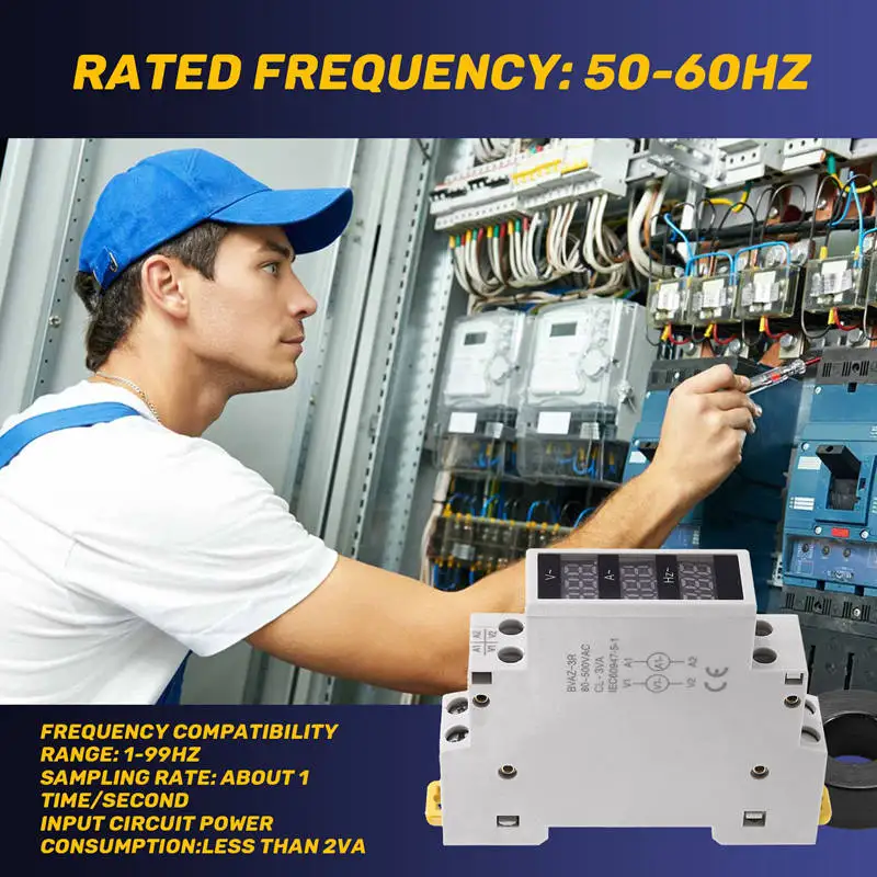 Strumento con display digitale su binario di guida Misuratore trifase monofase di tensione e corrente Hertz Mini modulo CA BAVZ-3R