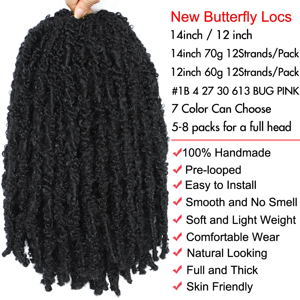 14 12 inch Butterfly Faux Locs Crochet Hair Braids Pre looped Distressed Goddess Butterfly Soft Locs Crochets Braids Cheveux Lok