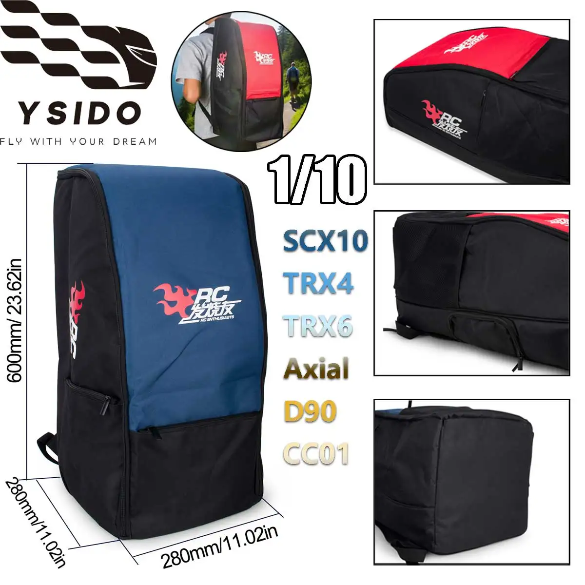 Waterproof Large Capacity RC Car Storage Backpack for 1/10 Crawler Axial SCX10 Capra D90 TRX4 TRX6 TF2 CC01 Outdoor Carry Bag