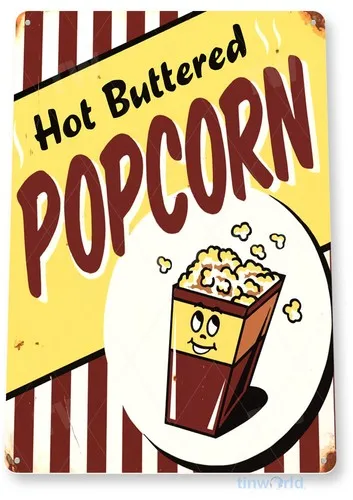 TIN SIGN Hot Popcorn Metal Décor Wall Art Theater Kitchen Store Bar A431