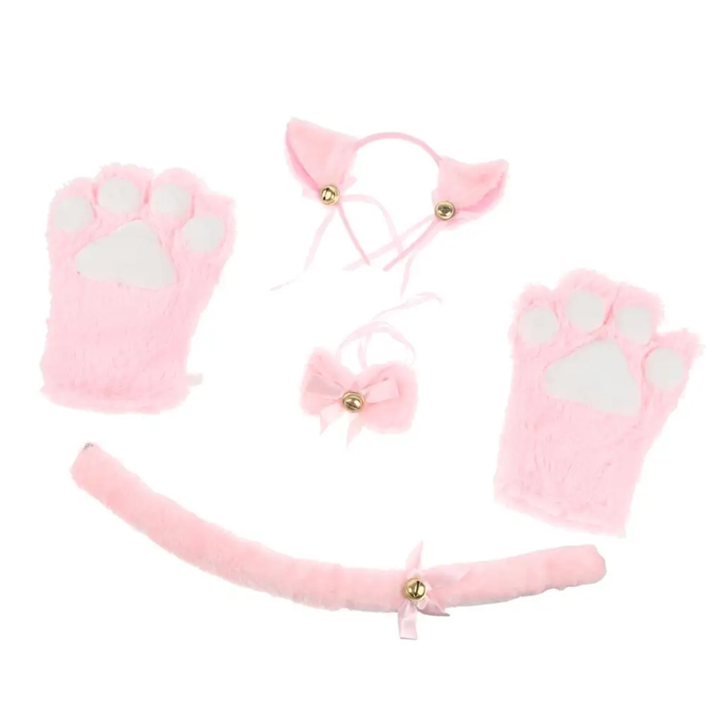 Cat Cosplay Set Plush Gloves Kitten Ear Tail Collar Paws Party Costume