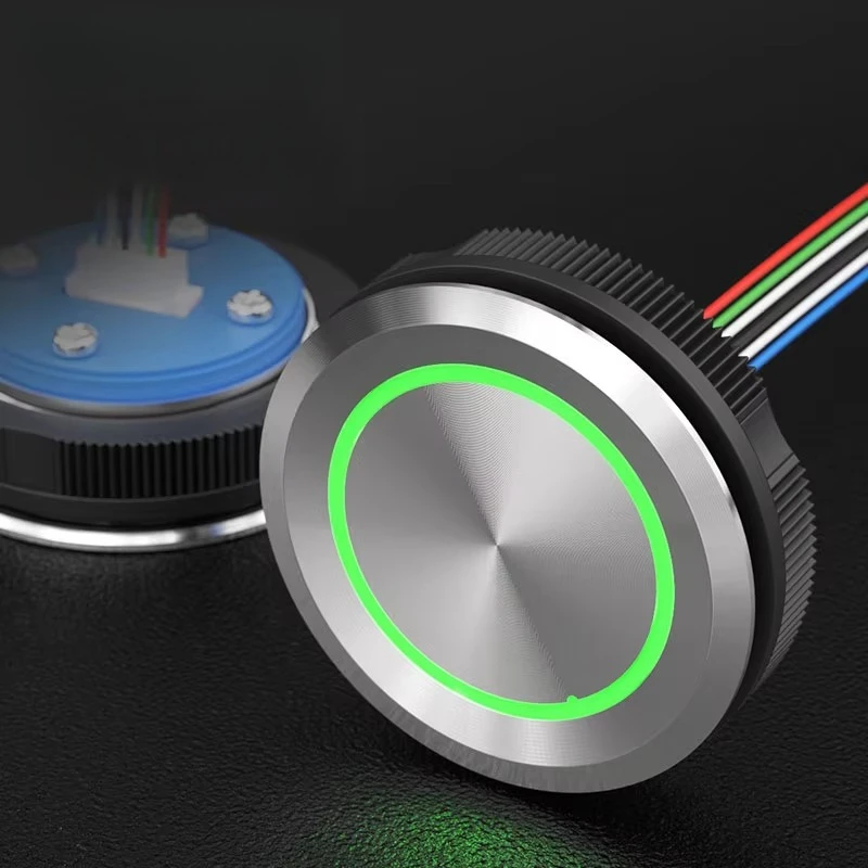 5pcs Tri-Color Ultra-Thin 12V LED Metal Ring Illumination Stainless Steel 35mm Round Push Button Switches with Wires Exit