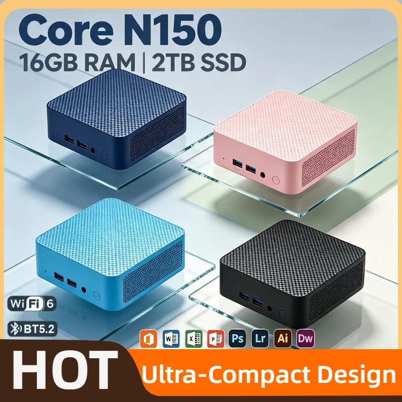 Intel Core N150 Mini PC 16GB RAM 2TB M.2 NVMe SSD Triple 4K Display WiFi6 BT5.2 Silent Cooling Office Home Pro Ultra