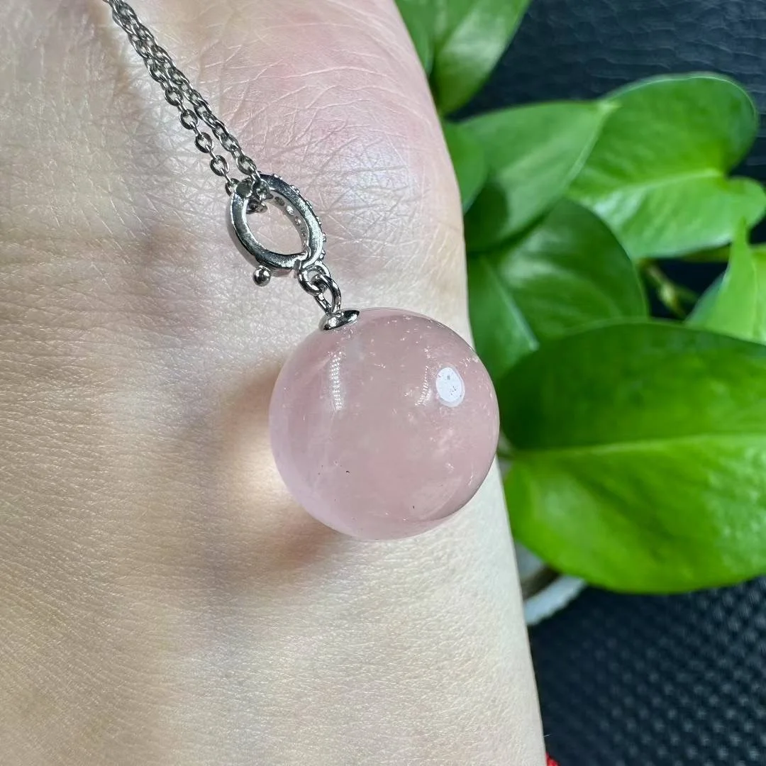 

1 Pc Fengbaowu Natural Rose Quartz Sphere Pendant 925 Sterling Silver Crystal Reiki Healing Stone Jewelry Gift For Women