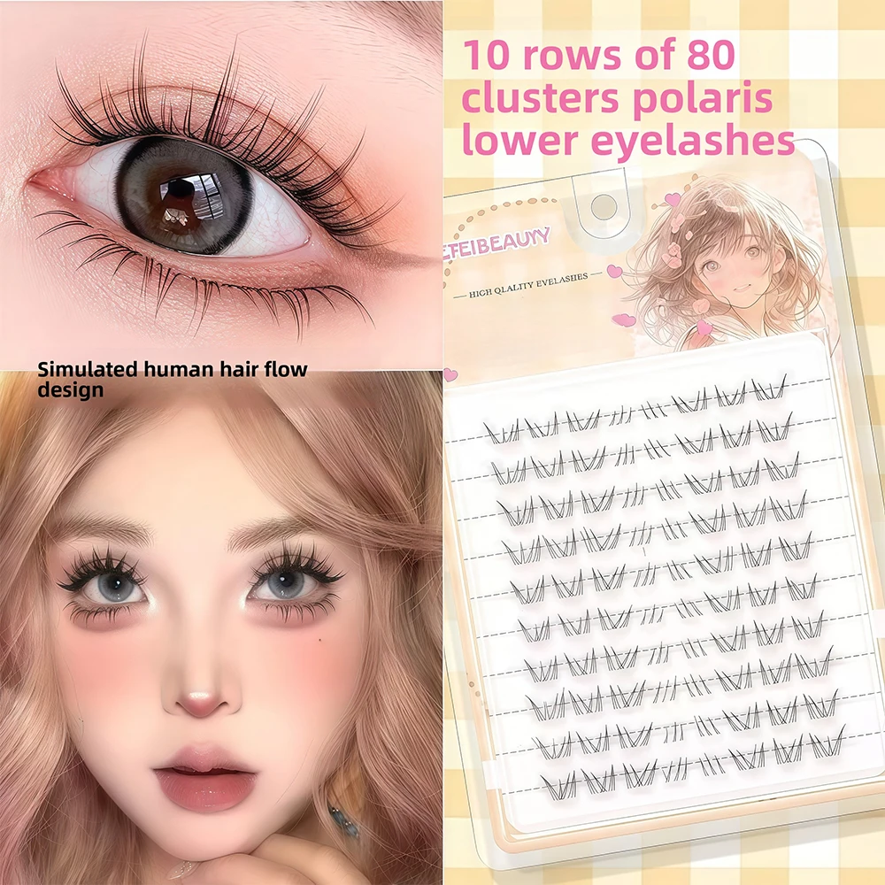 10 Rows Curly North Star Under Lash Spicy Girl Thick Natural Manga Hairy Lazy False Lash Simulated Flu Single Cluster