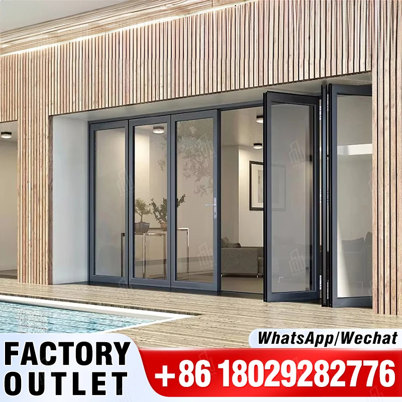 Contemporary Styles Aluminum Alloy Doors Soundproof Double Glass Sliding Bifold Doors Aluminium Folding Patio Doors