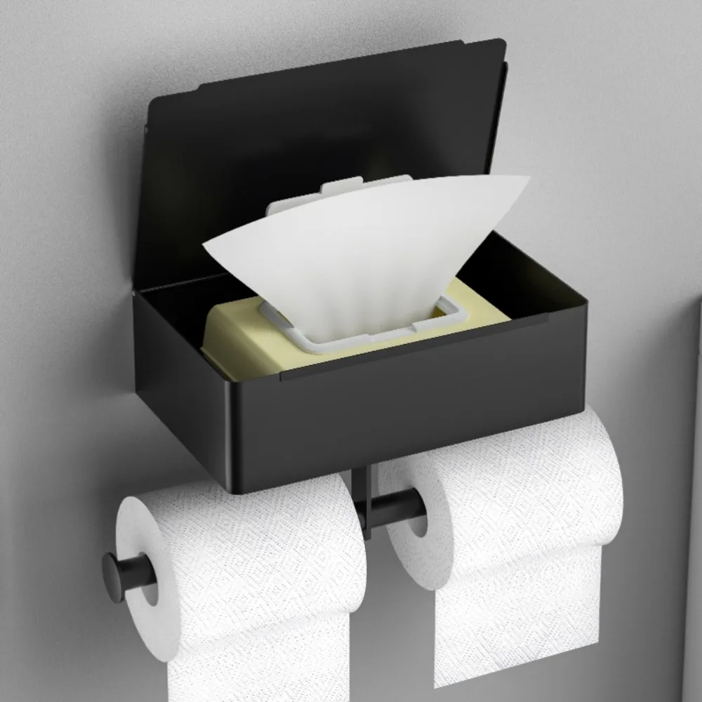 Practical Stainless Steel Toilet Paper Holder Black Overall Height 15.5cm Wet Wipe Box Tissue Holder for Toilet
