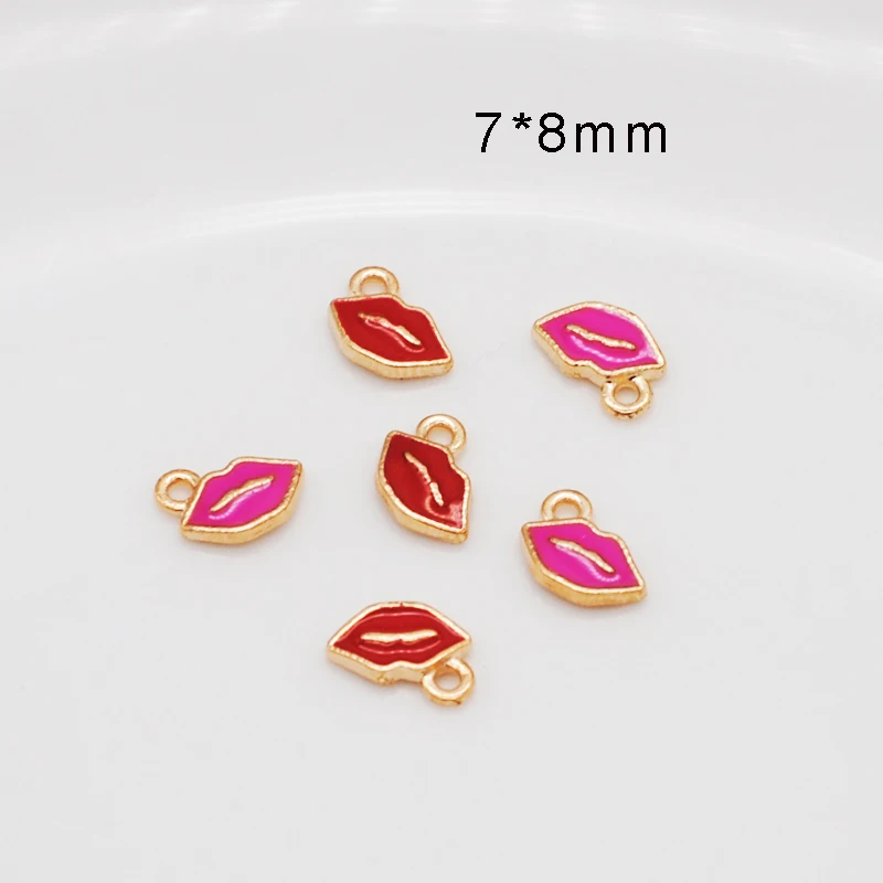 50pcs/Lot Enamel Cute Mini Lips Shape Charms KC Gold Color Tone Zinc Alloy Earring Bracelet Pendants For Jewelry Making