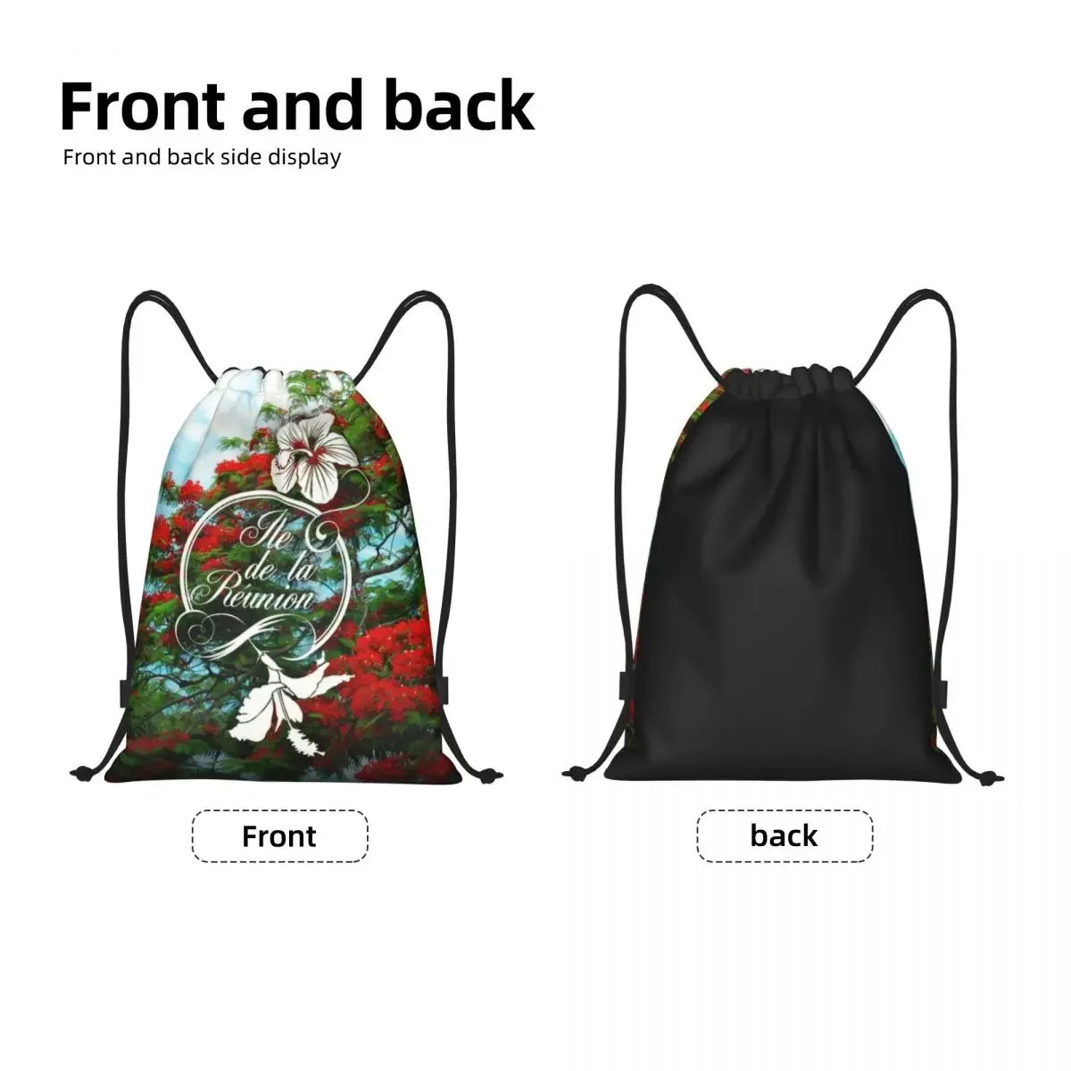 974 Reunion Island Flamboyant Hibiscus Drawstring Backpack Bags Lightweight Flowers Gym Sports Sackpack Sacks for Shopping