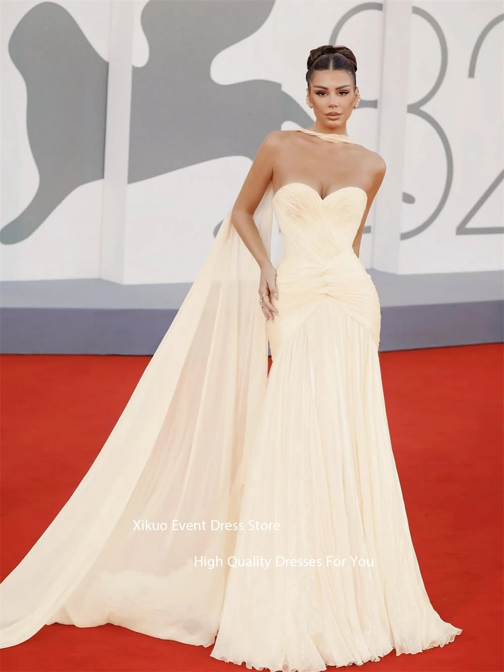 Xikuo فساتين سهرة شيفون على شكل قلب مكشكشة على شكل حرف A فساتين لحضور الحفلات الموسيقية مطوي ماكسي فيستدوس دي فييستا موهير مخصصة