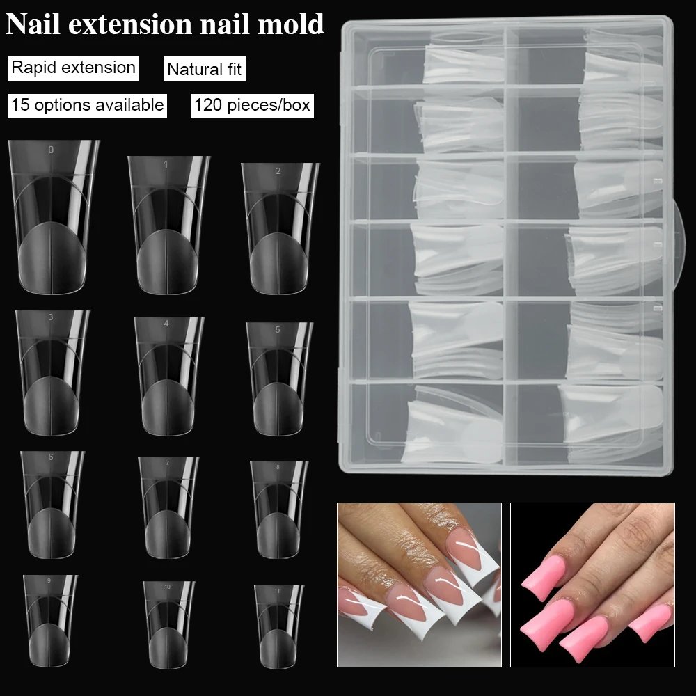 120PCS Transparent Crystal Nail Molds With Graduated Crystal Extension Nail Plates For Rapid Phototherapy Extension Nail Molds