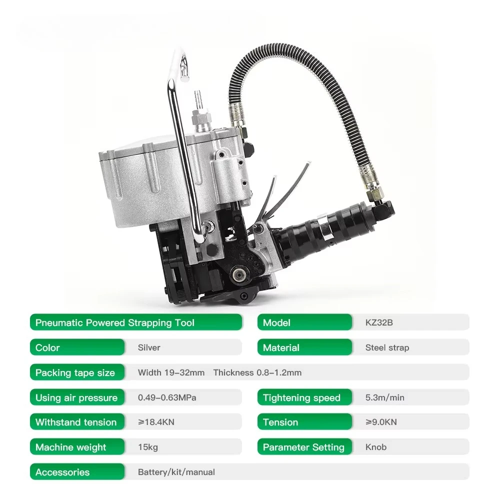 KZ-19B/32B Handheld Pneumatic Strapping Tool Steel Strap Wrapping Machine Tension Tool Sealing and Cutting Pallet Packing Tool