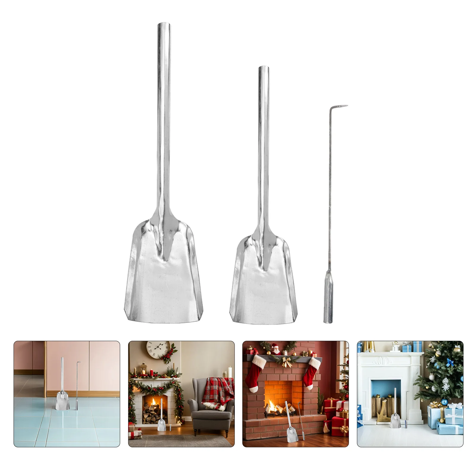 

3 Pcs Ash Scoop Fireplace Tool Kit Coal Tongs and Hooks Charcoal Grill Rake Equipment Shovel Tools