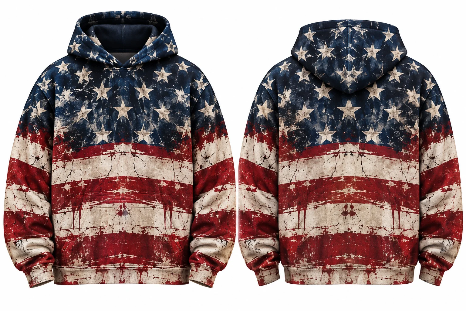 Vintage Distressed American Flag Print Family Matching Hoodie Men Women Grunge Star Stripe Hooded Sweatshirt Casual Streetwear