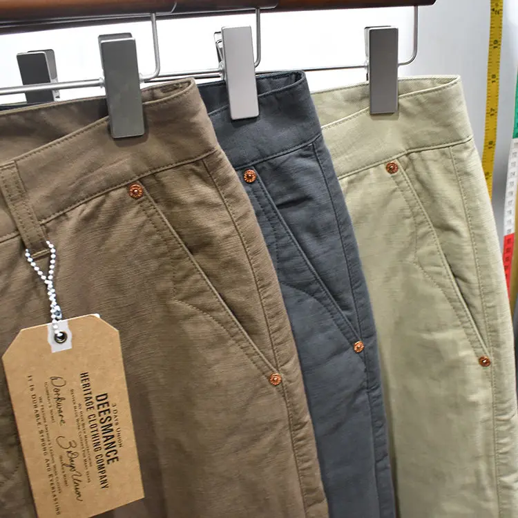 Heavyweight Amekaji Casual Loose Straight Fit Pants for Men American Retro 2026 Spring/Autumn Slub Cotton Workwear Trousers