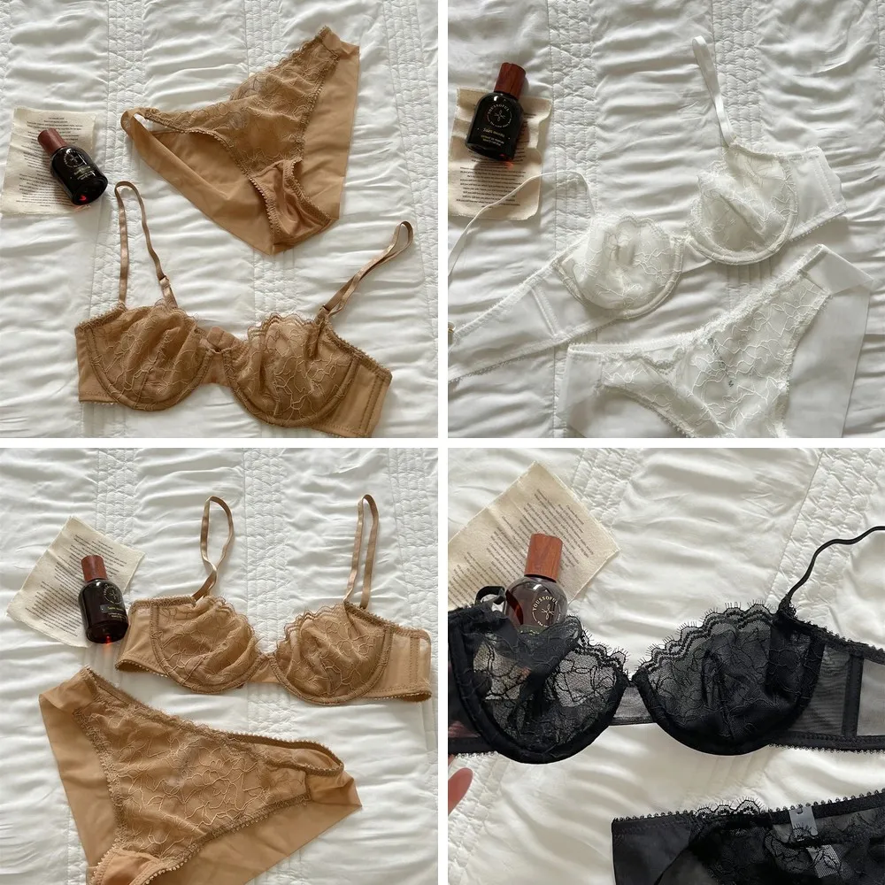 

Sexy Lace Underwear Set with Steel Ring Bra, Adjustable 3-Row Back Closure for Women