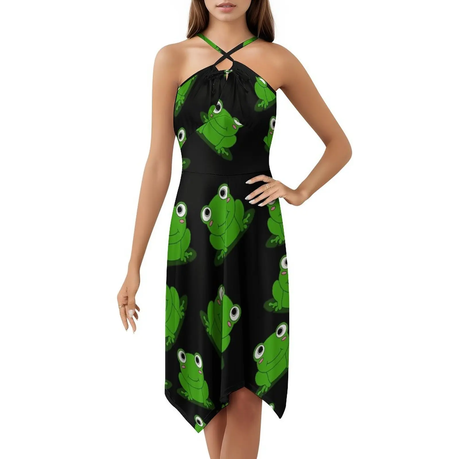 فستان بوهيمي عتيق بتصميم ضفدع لطيف بأكمام منتفخة أو خيارات بدون أكمام للنساء فستان نمط الضفدع لمحبي الضفدع #5