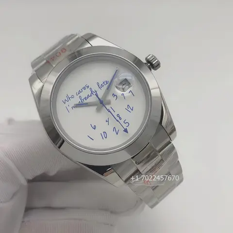 For Cares That I'm Already Late for This 41mm DIY Automatic Mechanical Waterproof Analog Alarm Stainless Steel Watch