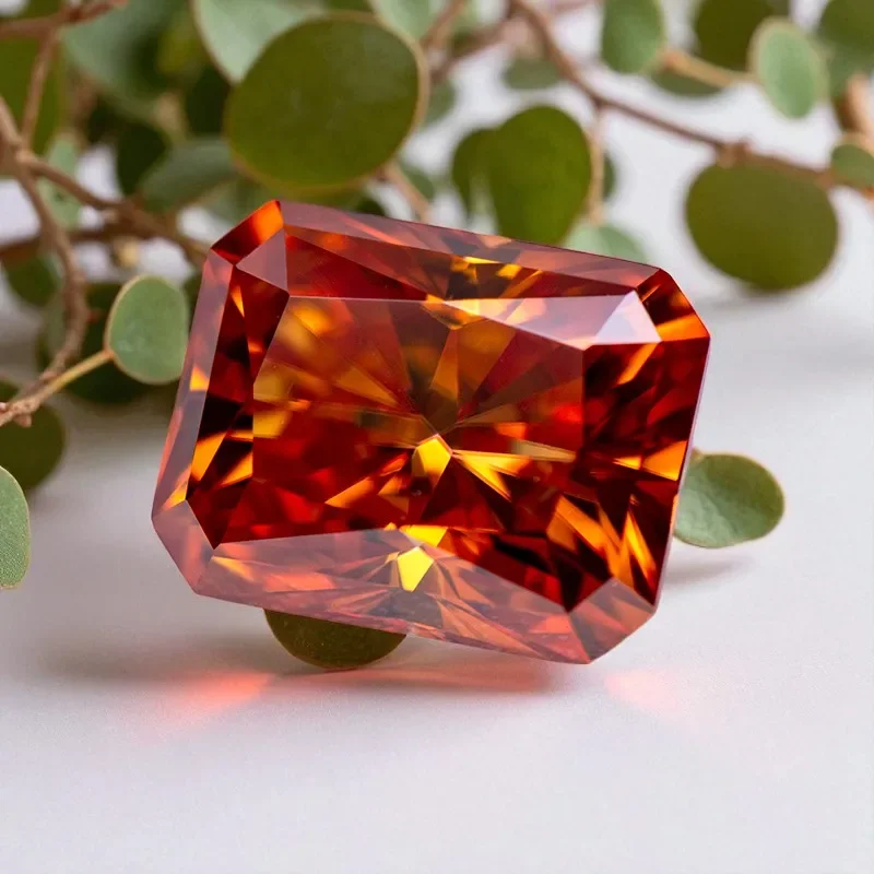 Moissanit-Stein, orangefarbener VVS1-Radiant-Schliff, künstlicher Edelstein, DIY-Ring, Halskette, Ohrringe, Hauptmaterialien mit Zertifikat – Detail 2