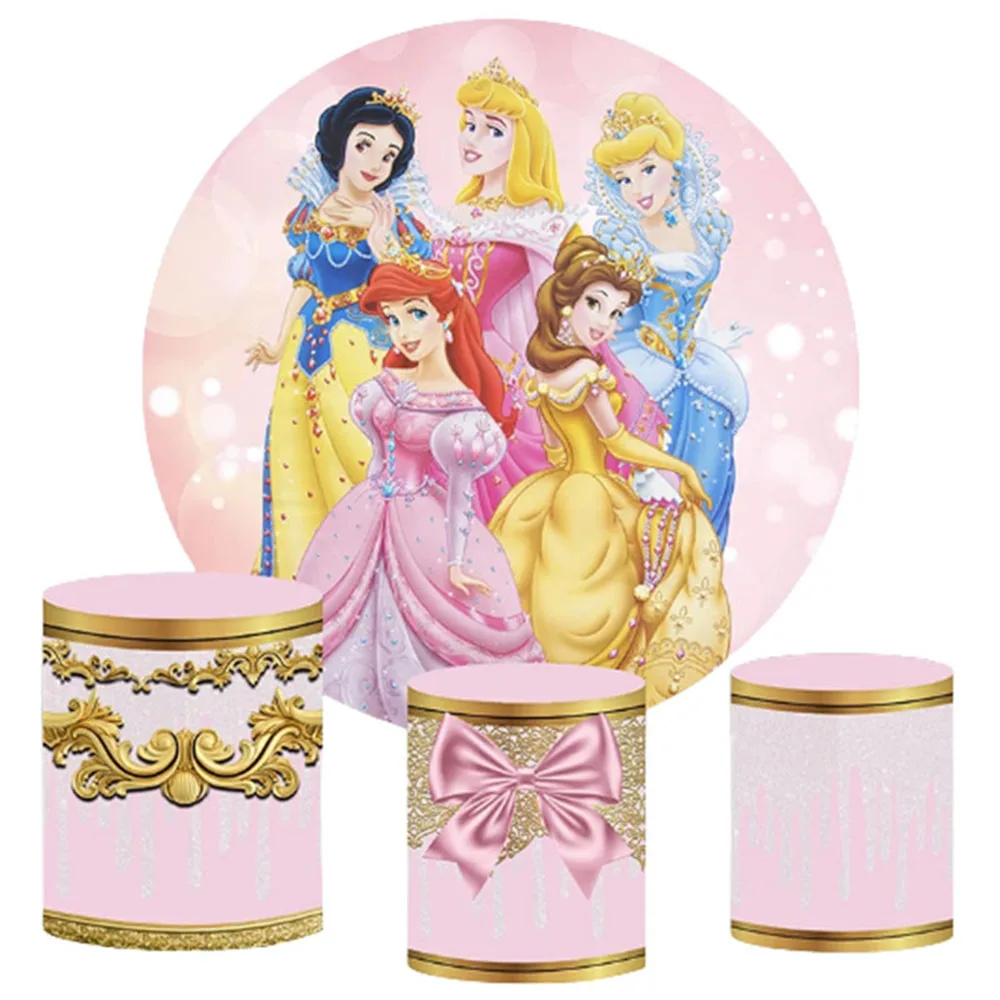 

Princess Aurora Round Backdrop 3 Cylinder Covers Background For Photography Baby Shower Girl Birthday Party Decor Plinth Covers