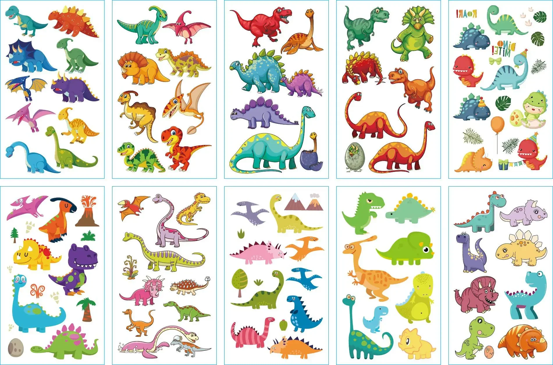 10pcs/set Dinosaur Temporary Tattoos for Kids Boys Teens Fun T-Rex 3D Fake Face Tattoo Sticker for Children Hands Party Favor