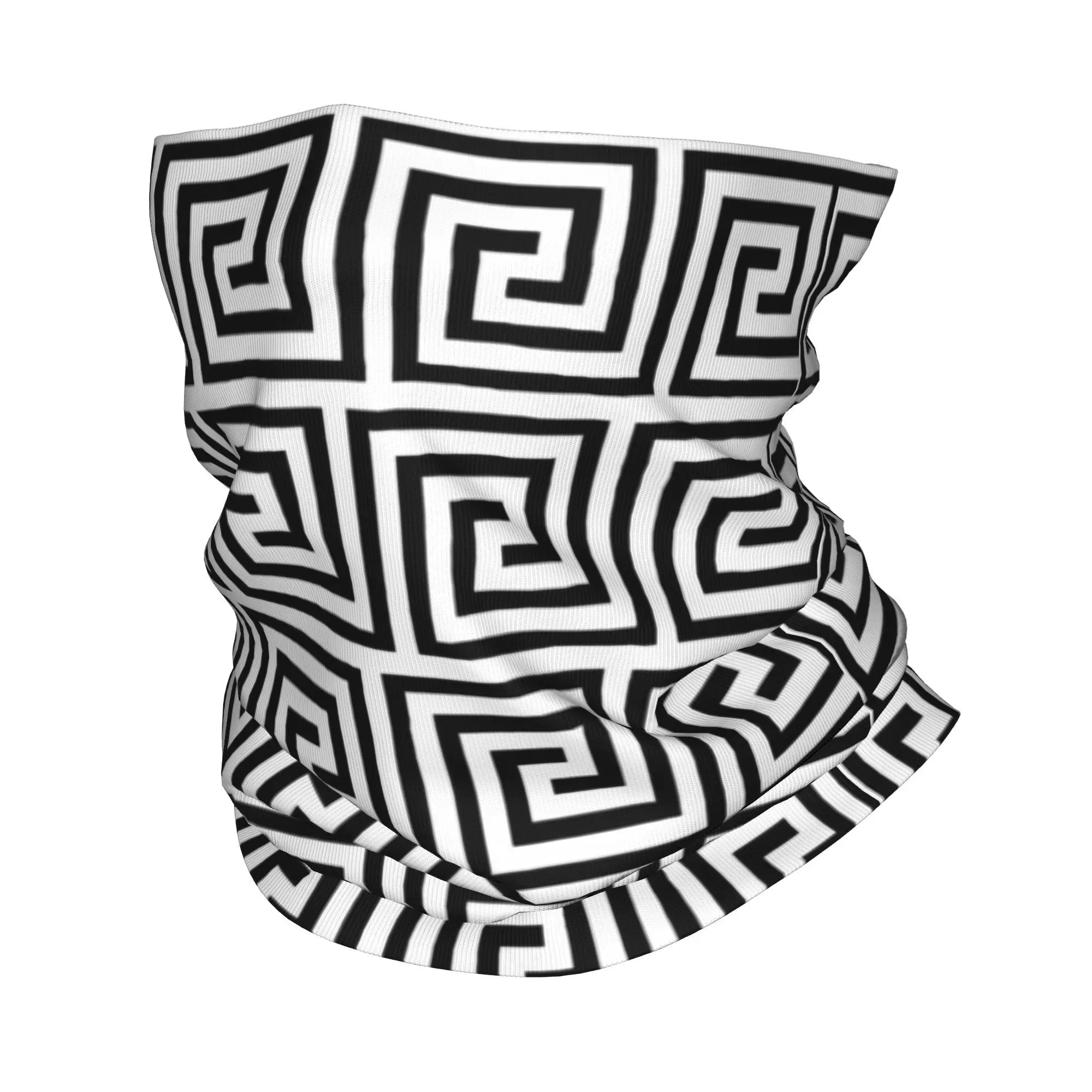 Custom Black And White Greeknterlocking Repeating  Neck Gaiter UV Protection Face Scarf Cover Line Art Headband Tube Balaclava