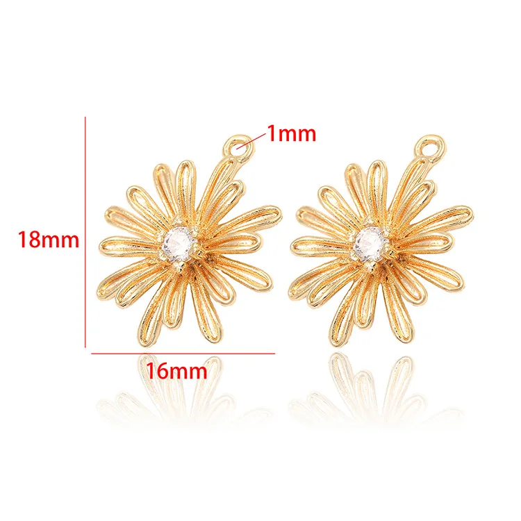 18*16MM 14K Champagne Gold Color Plated Brass with Zircon Daisy Charms Pendants High Quality Diy Jewelry Accessories