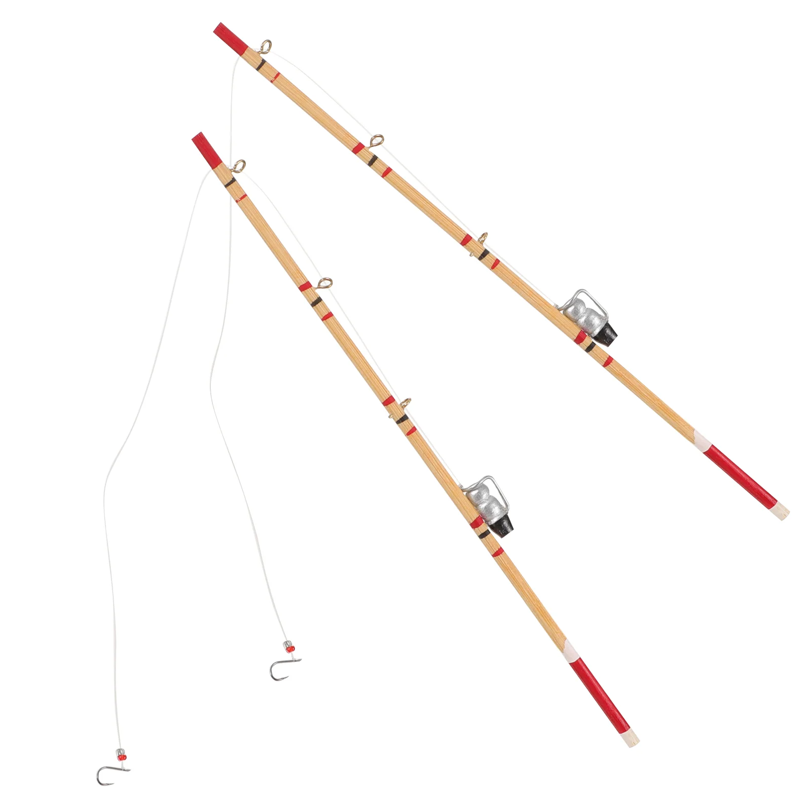 

2 Pcs Fishing Pole Model Miniature Food and Play Kids Toys Wooden Rod Furniture for