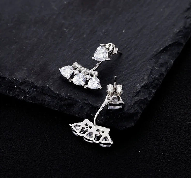 Fan-shaped Inlaid Triangle Cut High Carbon Diamond Earrings for Women with Unique European and American S925 Silver Ear Jewelry