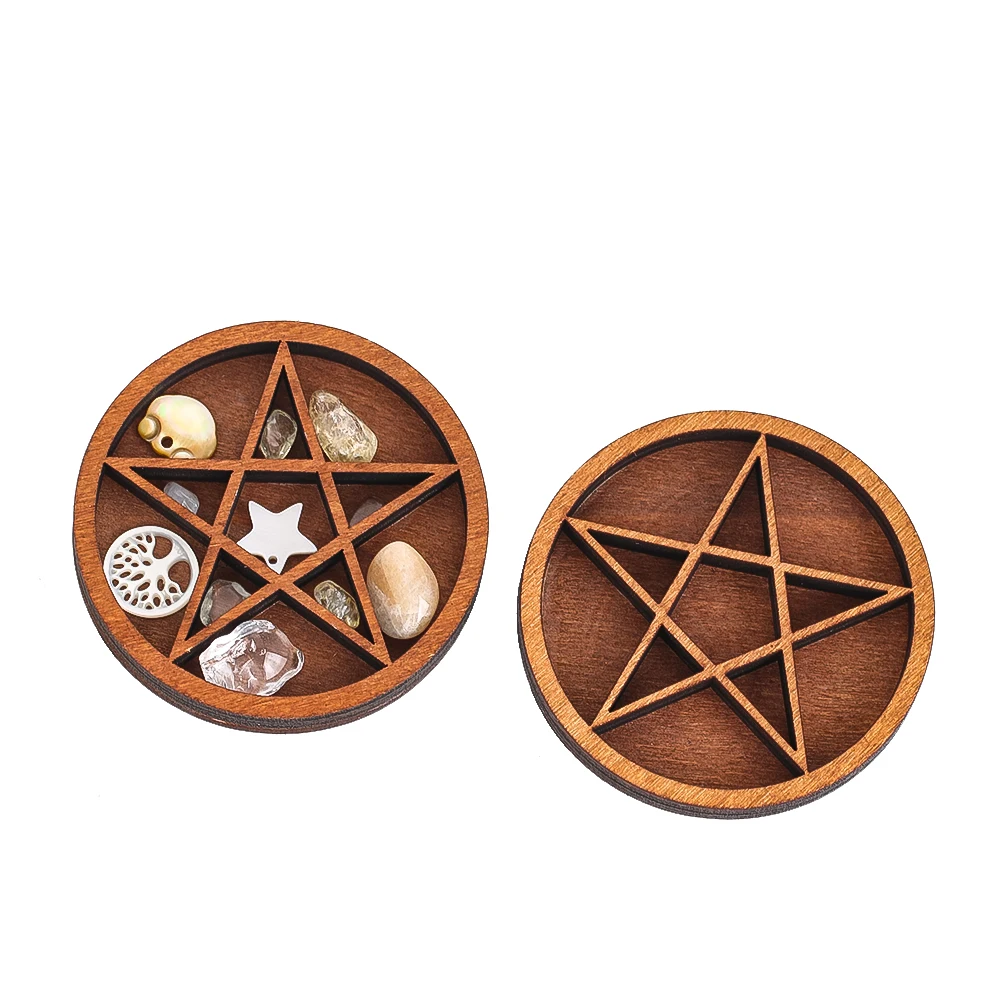 1:12 Miniature Dollhouse Furniture Wood Crystal Gemstone Trinket Shelf Display Tray Storage Box Multiple Compartment Wicca Decor