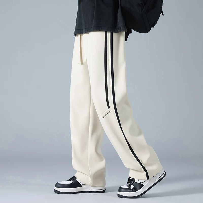 Autumn New Sweatpants Men Baggy Joggers Stripe Print Wide Leg Pants Neutral Breathable Loose Outdoor Trousers Jogging Pants