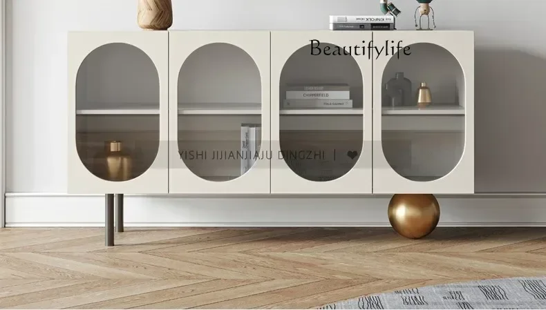 X Italian-Style Light Luxury Sideboard Tea Cabinet Arched Door Paint Entrance Cabinet Storage