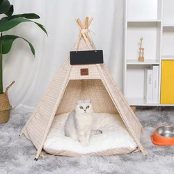 Pet Dog Cat House Bed with Thick Cushion for Cats Medium and Small Dogs Puppy Deep Sleeping Indoor Soft Canvas Pet Supplies