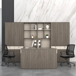 Double seat with high cabinet, simple modern supervisor and staff office desk and chair combination