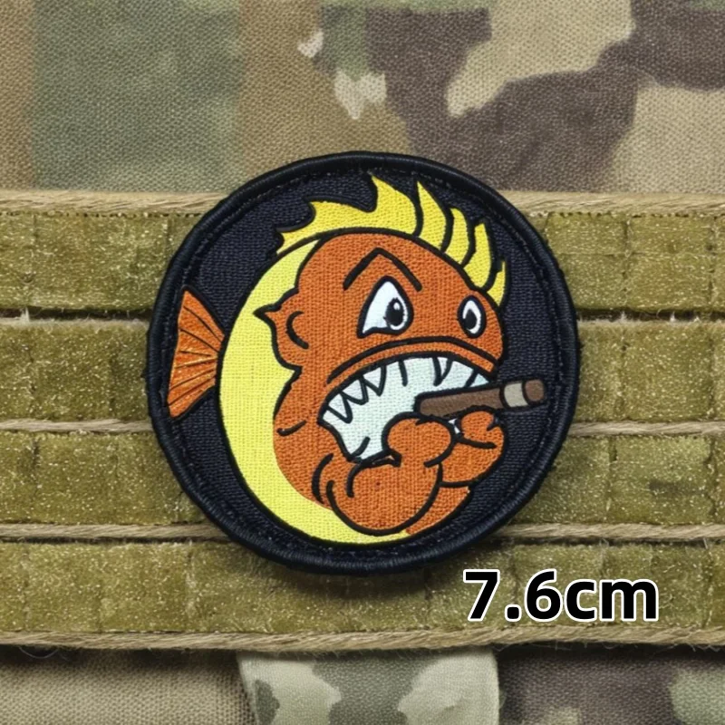 Fighting Hellfish Tactical Patch Embroidery Hook&Loop Emblem Funny Tactical Fish Morale Badge Military Flag Backpack Stickers