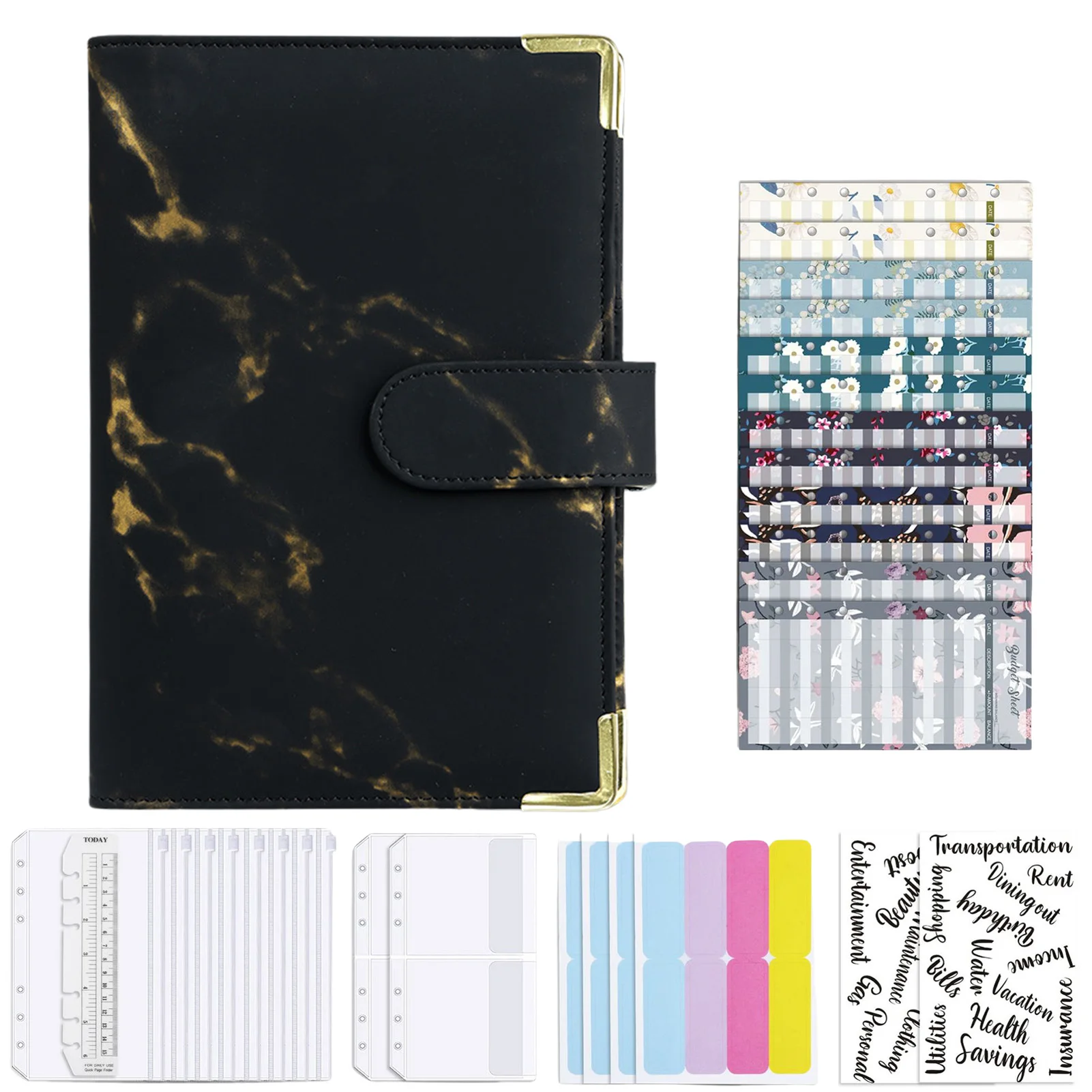 

A6 PU Leather Notebook Binder Money Organizer For Cash Bills Coupon Cash Envelopes For Budgeting A6 Binder Money Organizer For